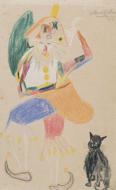 Clown en bicorne avec un chat, dessin dédié à André Rouveyre, 1916 - Guillaume Apollinaire